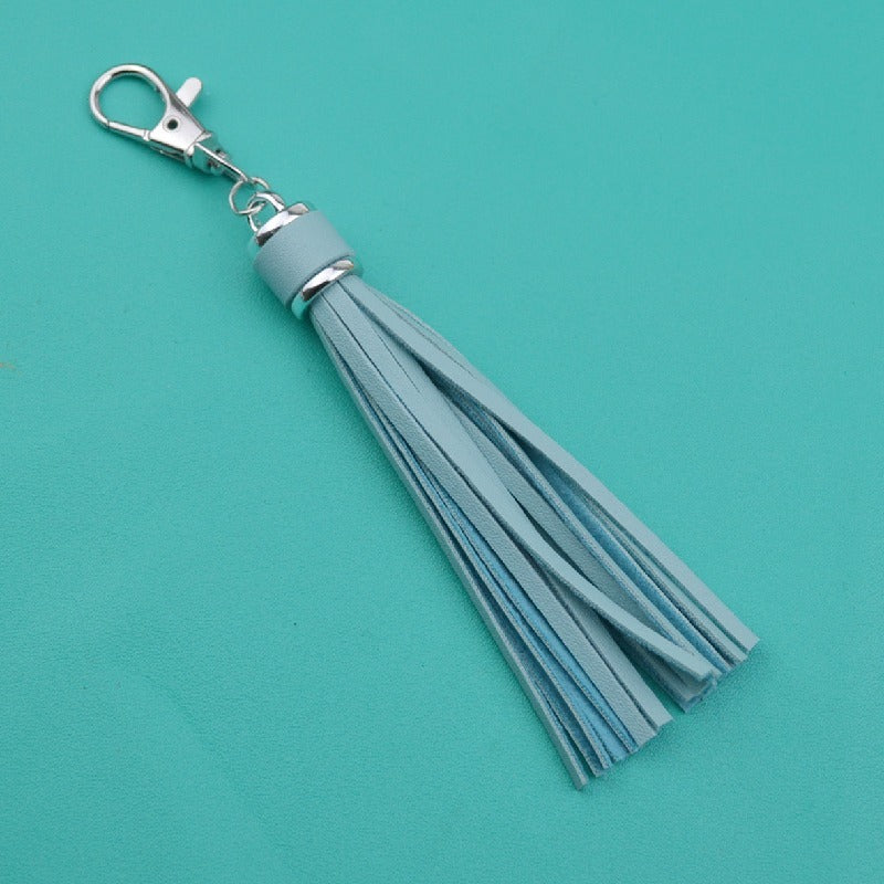 PU Leather Tassel Keychain 9cm Strips Silver Lobster Clasp 16