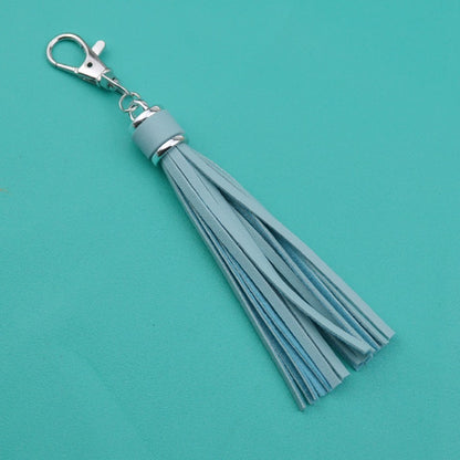PU Leather Tassel Keychain 9cm Strips Silver Lobster Clasp 16