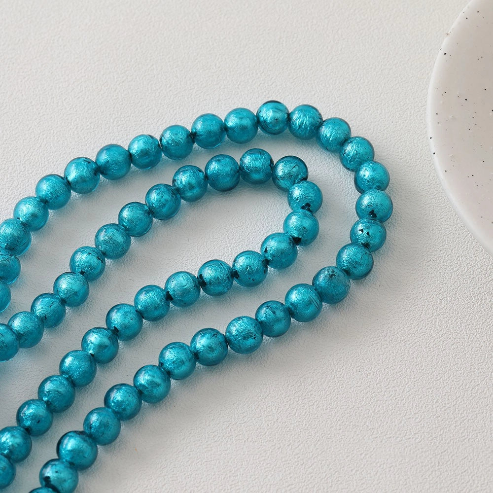 Lampwork Glass Beads Round Wrinkle Silver Foil Filled 8mm 12mm 5pcs 7