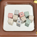 Striped Square Acrylic Beads 14mm Light Pastel Colors 10pcs