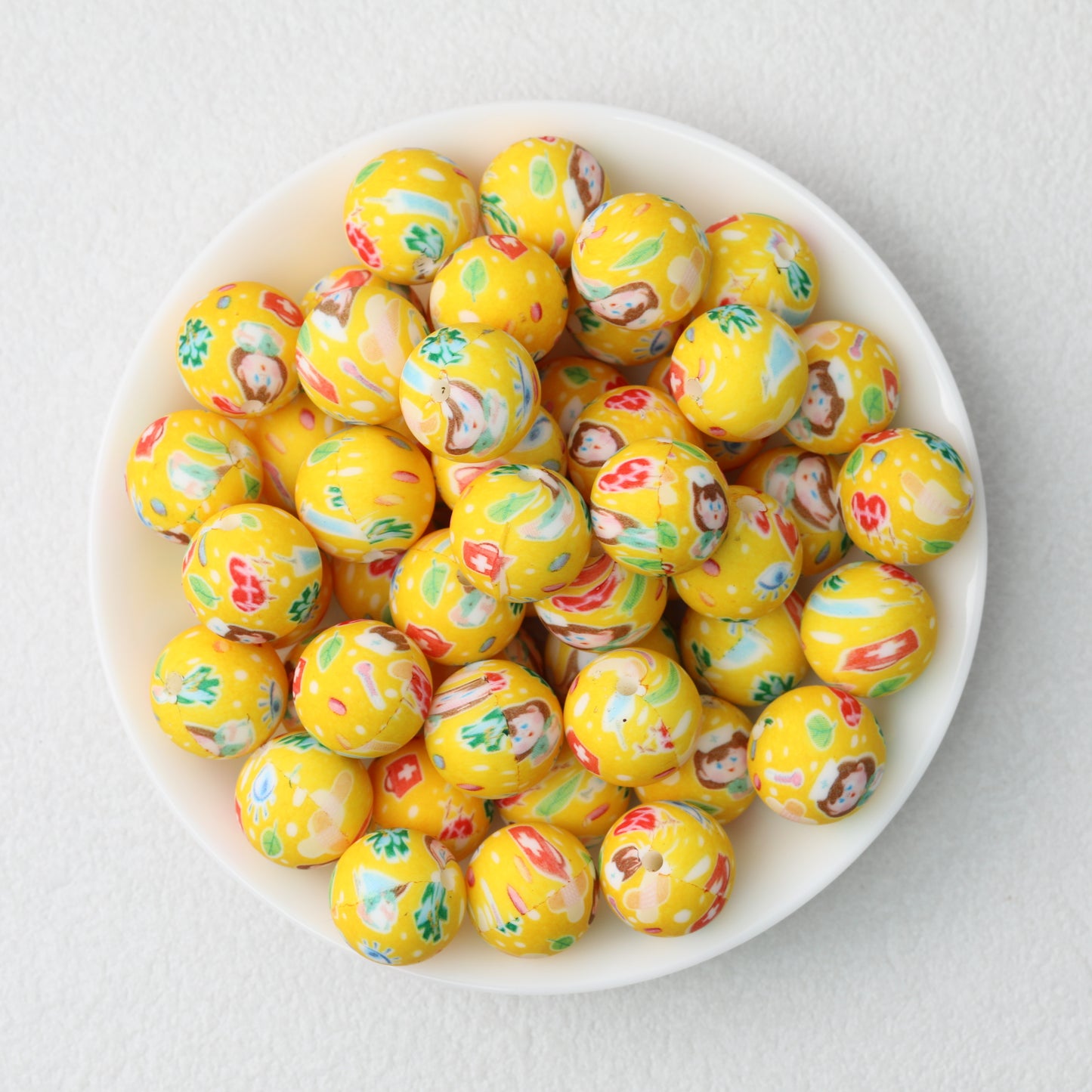 15mm Printed Silicone Beads with Nurse Ambulance and Floral Designs 50pcs 6