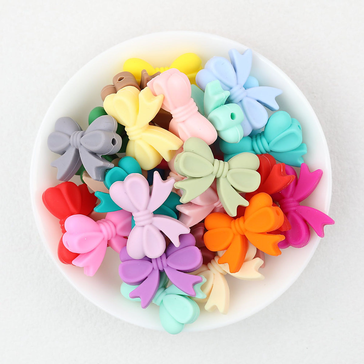 Colorful Bow Knot Horizontal Hole Silicone Beads 20pcs