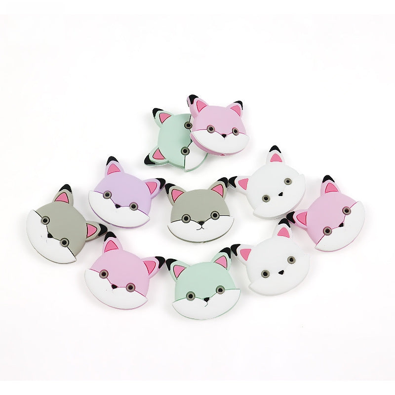 Silicone Focal Beads Animal Baby Fox Rounded Head Smiling Face 20pcs