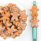 3D Gingerbread Girl Silicone Focal Beads Wholesale, Christmas Cookie Pink Bow White Icing