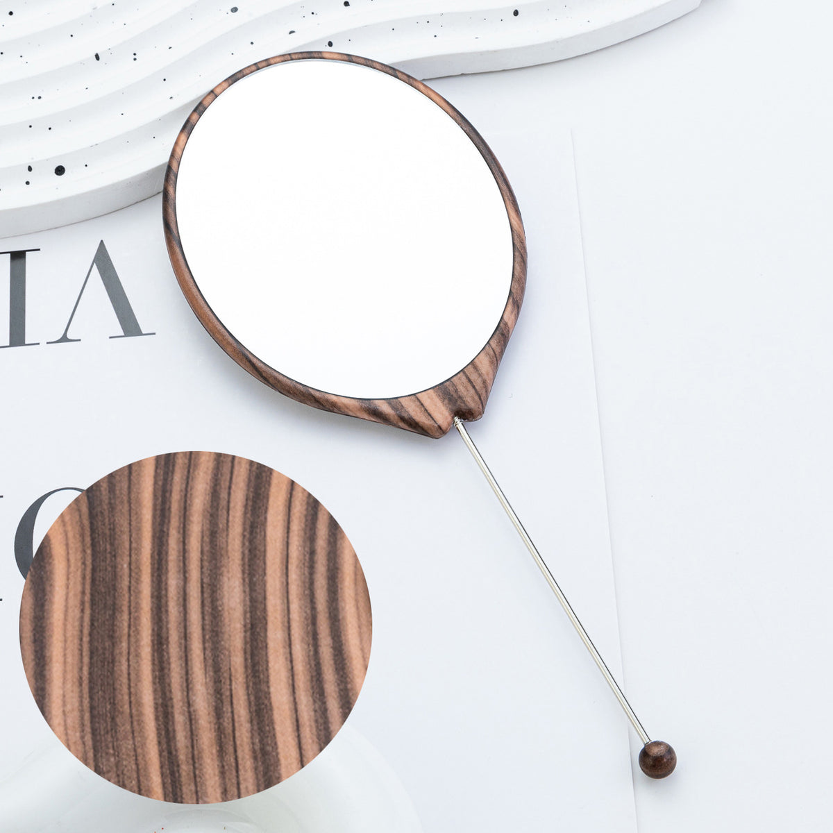 Beadable Plastic Mirrors Oval Wood Pattern