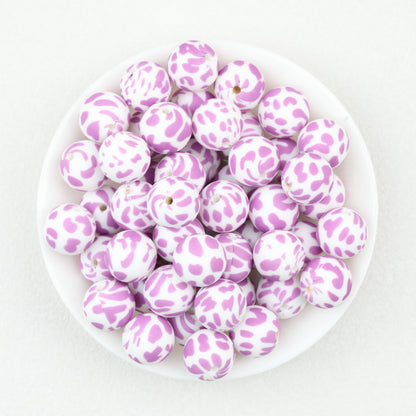 15mm Cow PPrinted Round Silicone Beads Colorful Spots 50pcs 4