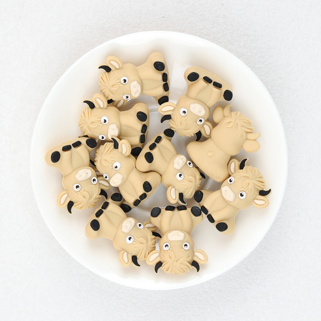  3D Cute Highland Cow Silicone Focal Beads 20Pcs 3