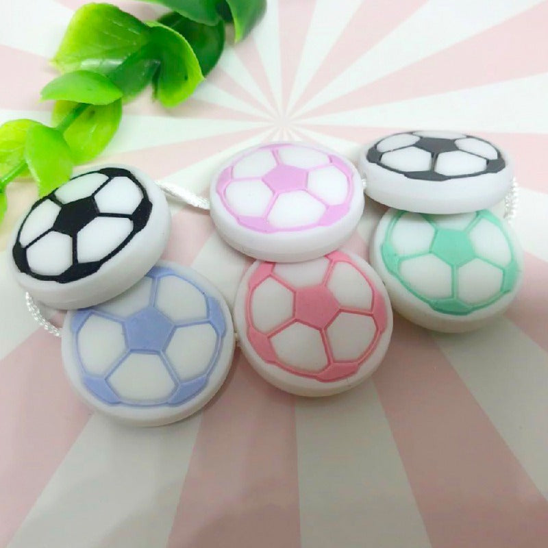 Silicone Focal Beads Football Soccer Ball Raised Pattern 20pcs 2