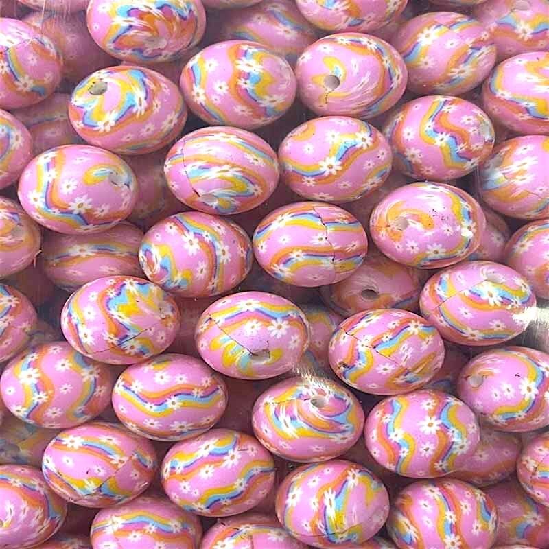 15mm Silicone Beads Pink Flower Rainbow Printed 50pcs