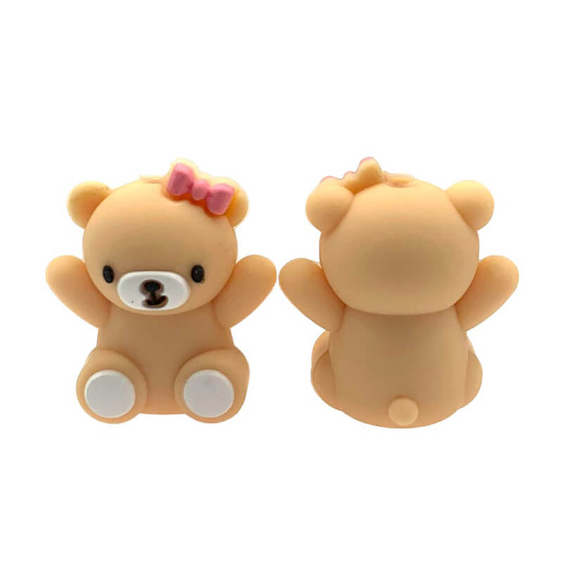 Silicone 3D Focal Beads Bear Wearing Pink Bow Sitting Pose 20 pcs 3