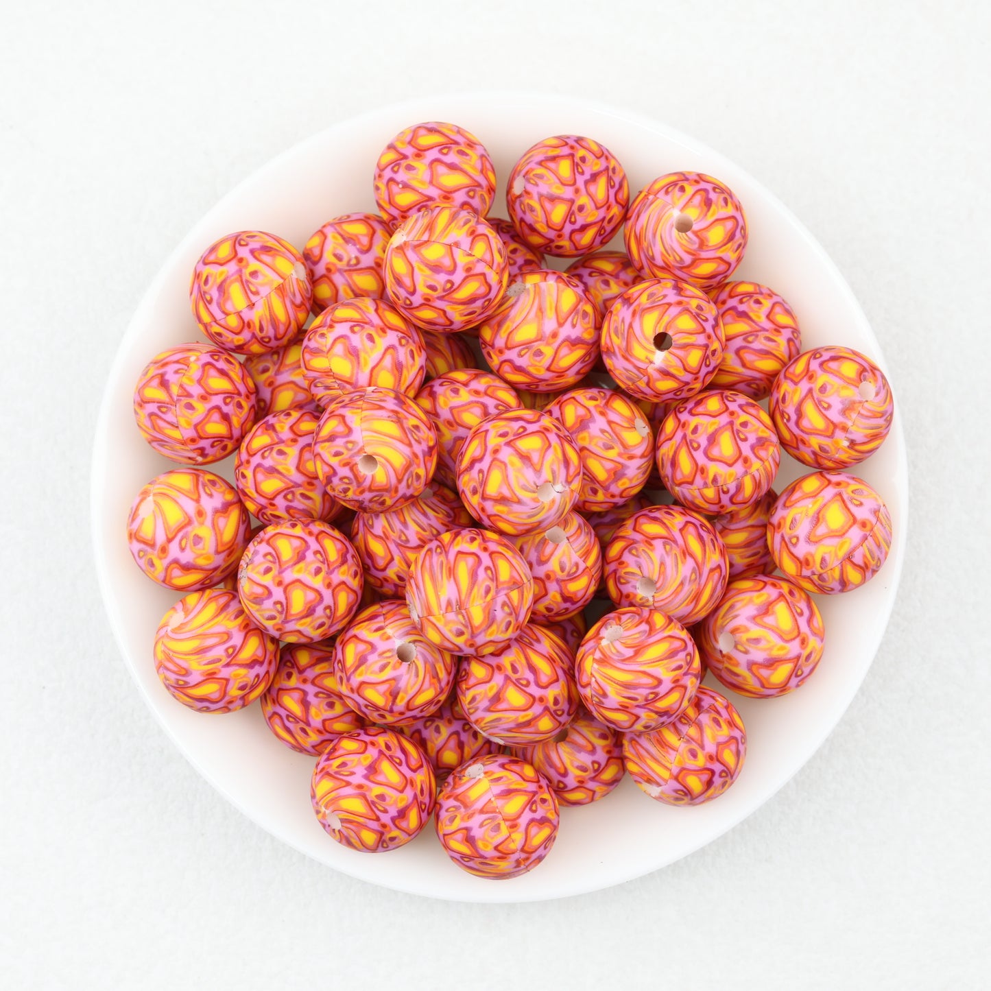 15mm Round Colorful Printed Silicone Beads 50pcs 7