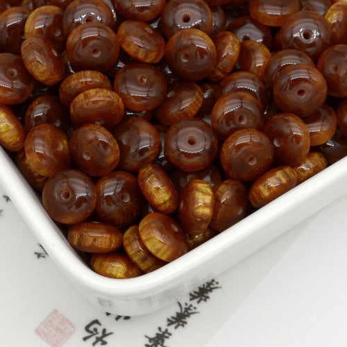 10mm Resin Rondelle Beads Imitation Gold Thread Amber 100pcs 2