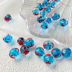 Hand Painted Ocean Blue Starfish and Goldfish Glass Beads 12mm 3pcs