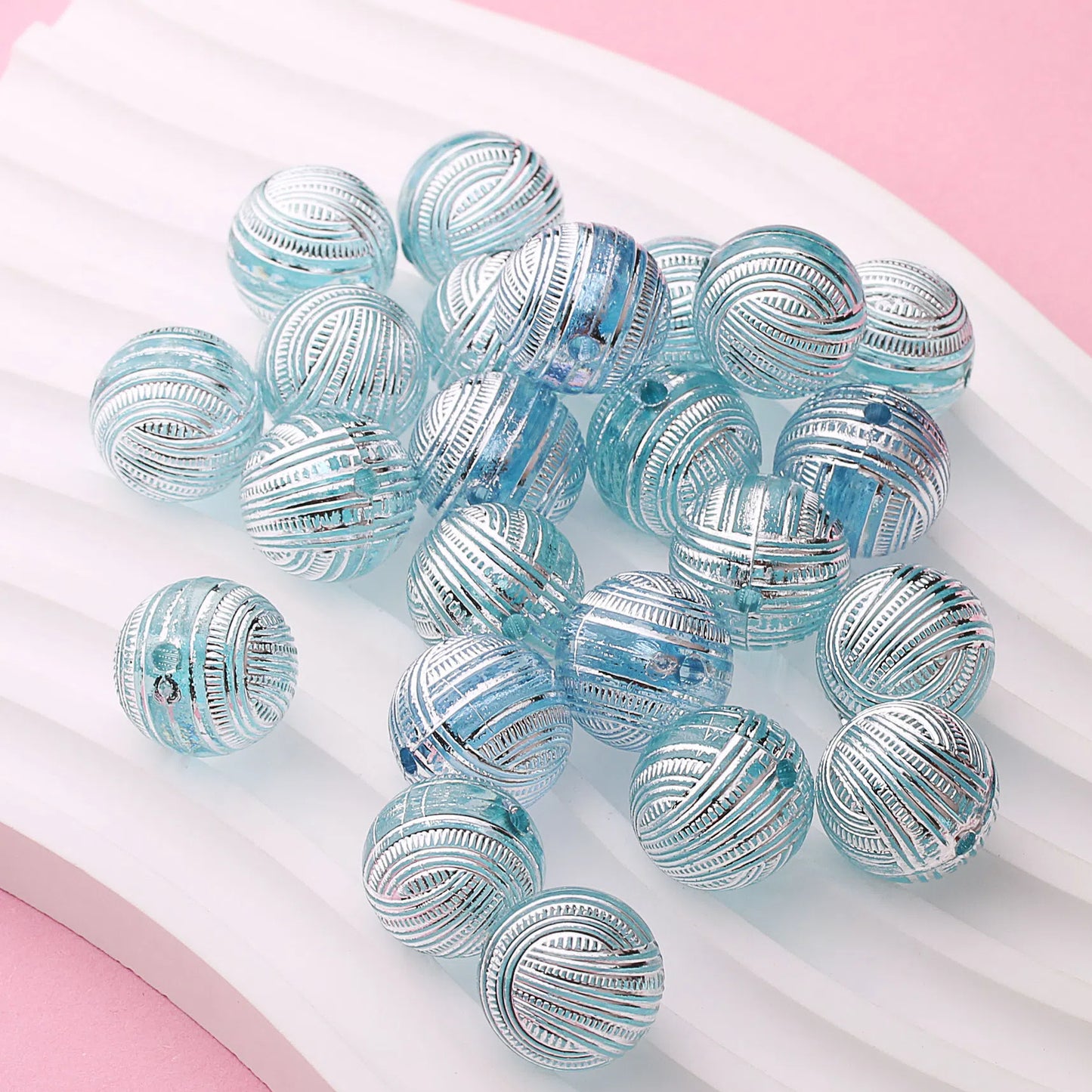 Silver Plating Yarn Ball Acrylic Beads 16mm Mixed Colors 20pcs 3