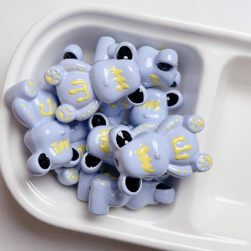 Hand Painted Bear Acrylic Beads 33x22mm Glossy Pastel 5pcs 8