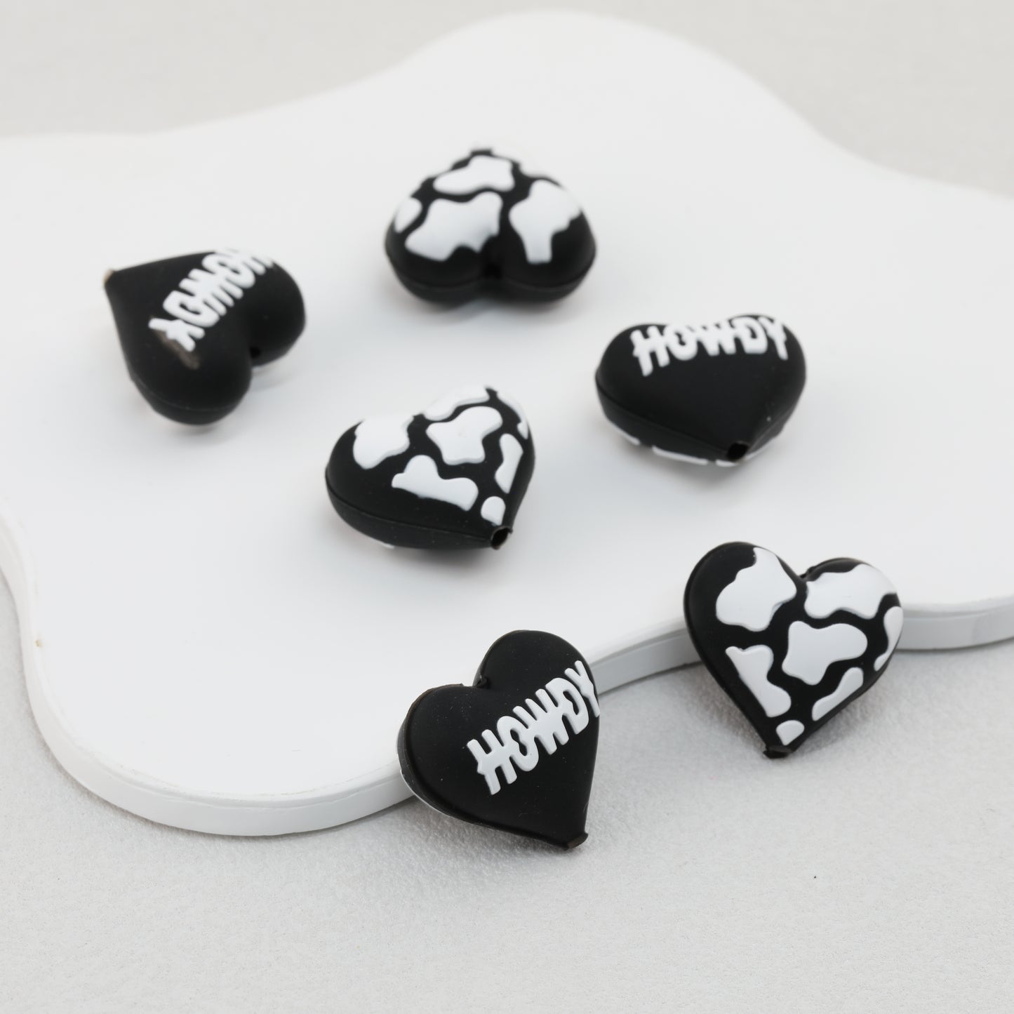 3D Western Cowboy Heart Silicone Focal Beads Cow Print 20pcs 3