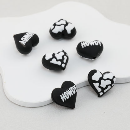 3D Western Cowboy Heart Silicone Focal Beads Cow Print 20pcs 3