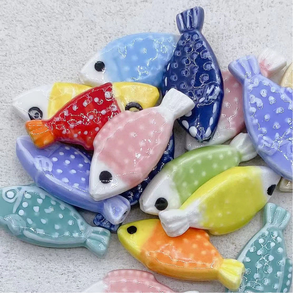 Hand Painted Fish Ceramic Beads 29mm Spotted Colorful 5pcs 2