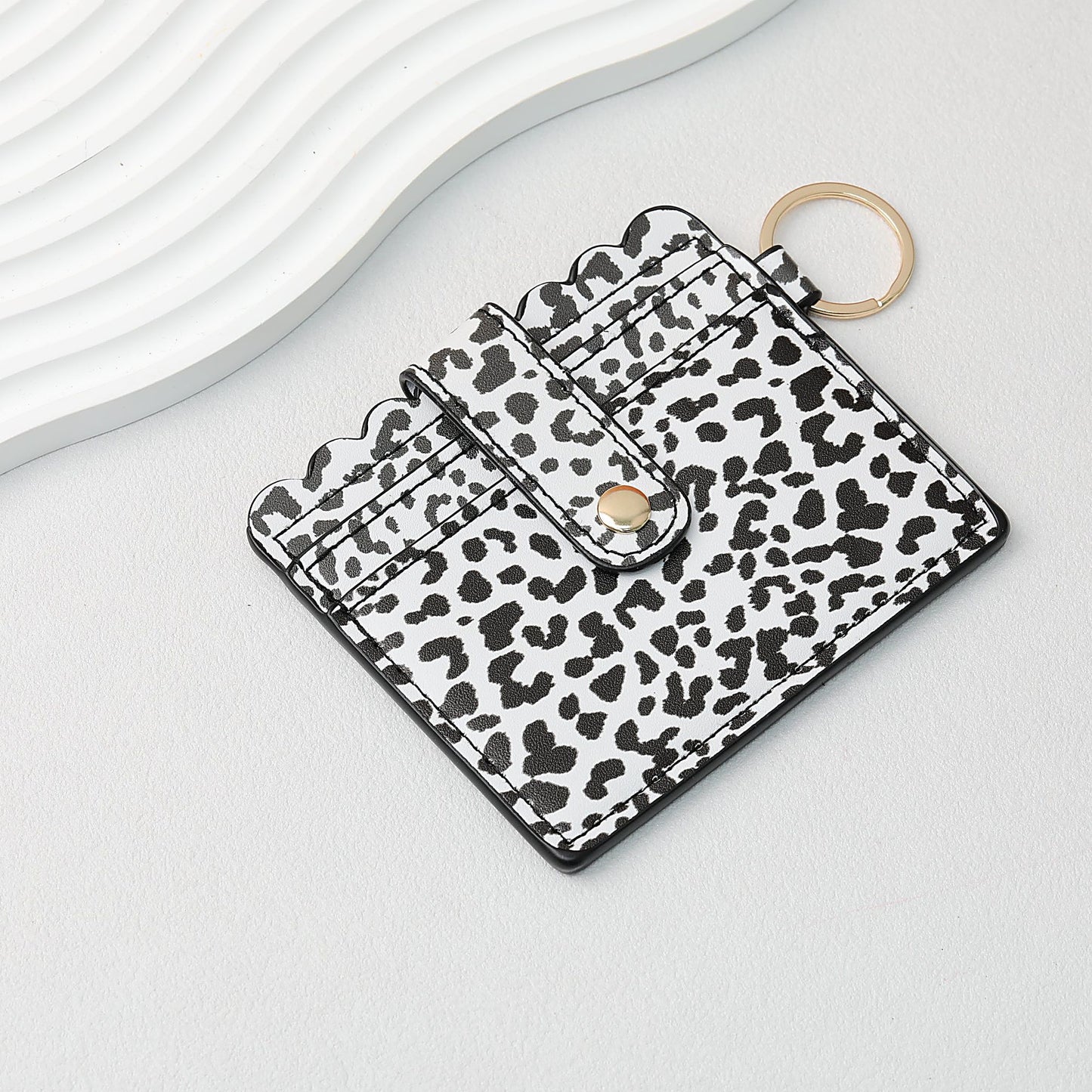 PU Card Holder Keychain Multi Patterned - B4 White leopard