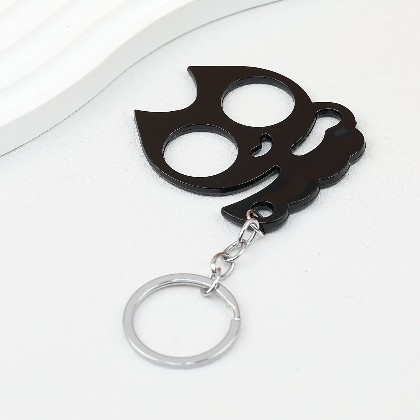 Cat Shaped Self Defense Keychain Survival Finger Clasp Compact - Black