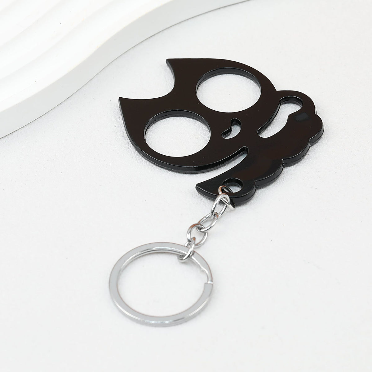 Cat Shaped Self Defense Keychain Survival Finger Clasp Compact - Black