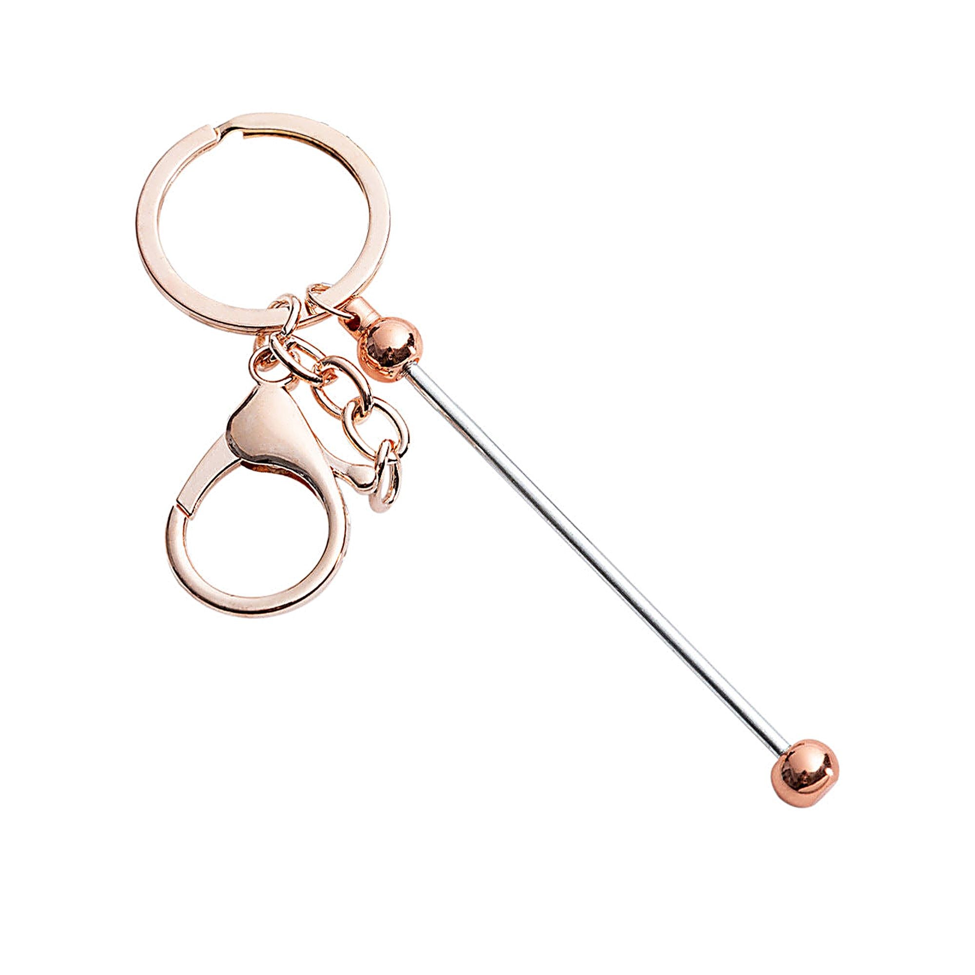 Beadable Keychain Bar Metal Slender Shaft Polished Ball Lobster Clasp