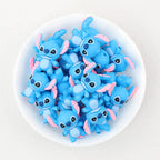 Silicone 3D Focal Beads Blue Stitch Smiling Face Front Facing