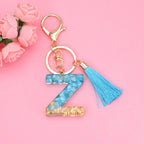 Blue Resin Tassel Monogram Keychain with Gold Flake Accent 28
