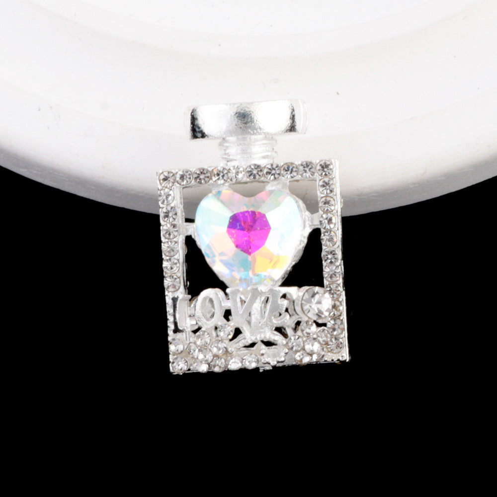 Fancy Alloy Perfume Bottle Charm Beads with Heart and Rhinestones 2pcs 18