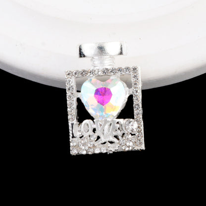 Fancy Alloy Perfume Bottle Charm Beads with Heart and Rhinestones 2pcs 18