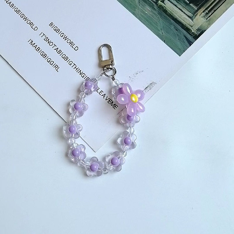 Acrylic Flower Beaded Keychain Pastel Translucent Floral Charm 11