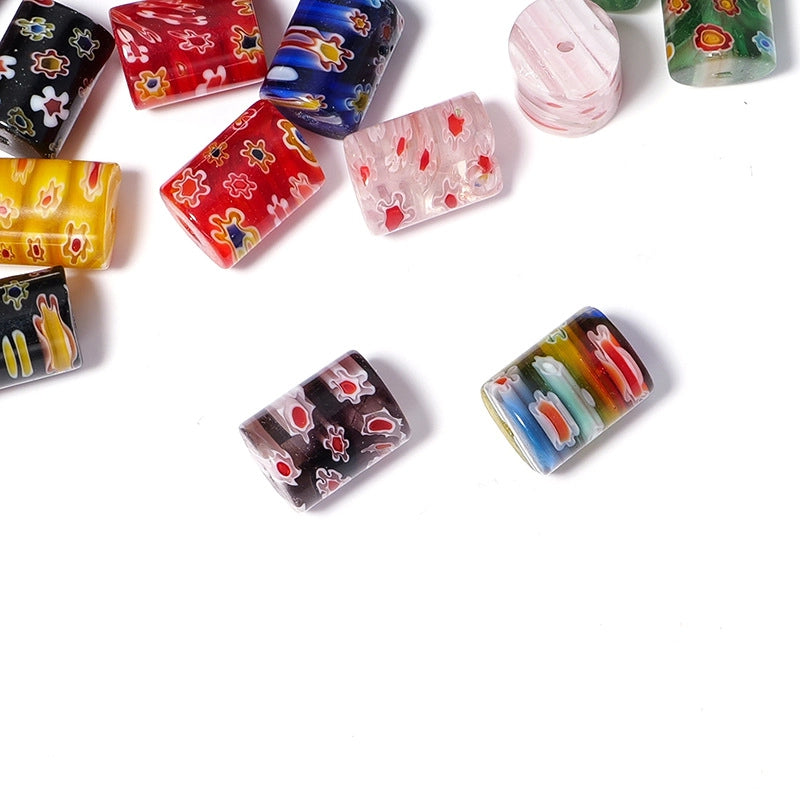 Millefiori Cylindrical Glass Beads 13mm Swirling Floral Patterns 10pcs 4