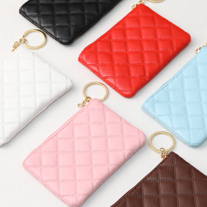Wallet Keychain Coin Purse Plaid Simple Solid Color