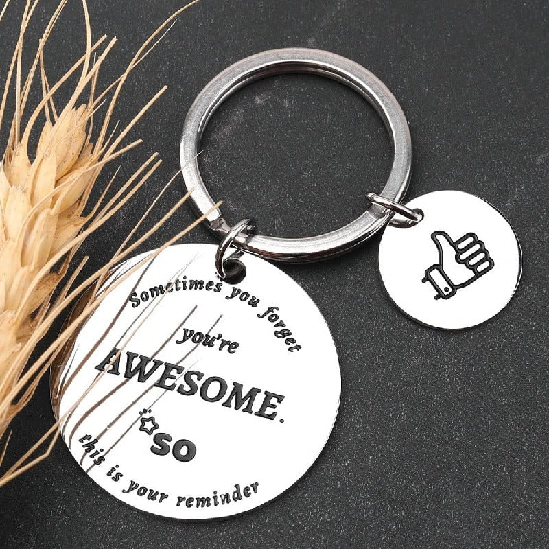 Inspirational Stainless Steel Keychain You Are Awesome Message Thumbs Up Charm 3