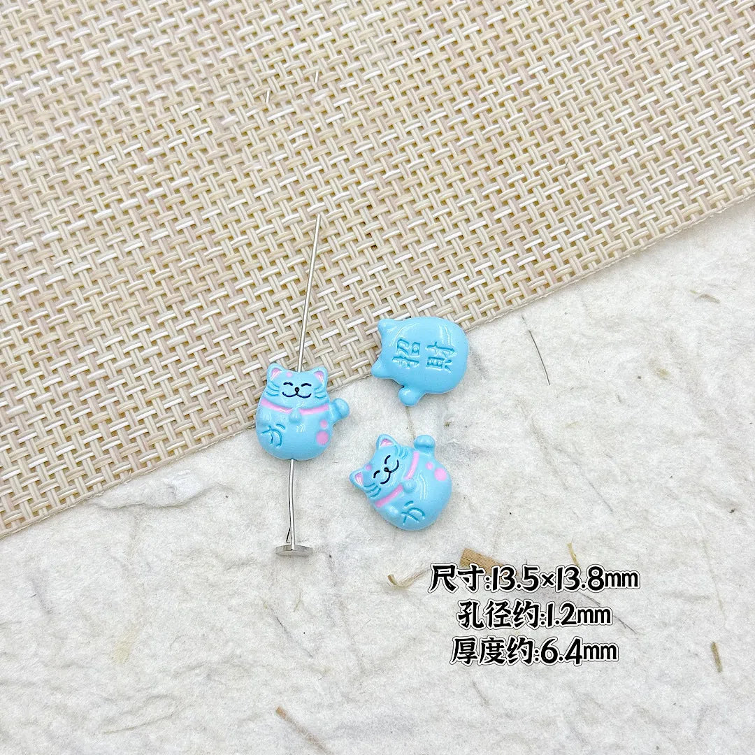 Fortune Cat Metal Beads 13mm Painted Glossy Lucky Colors 8