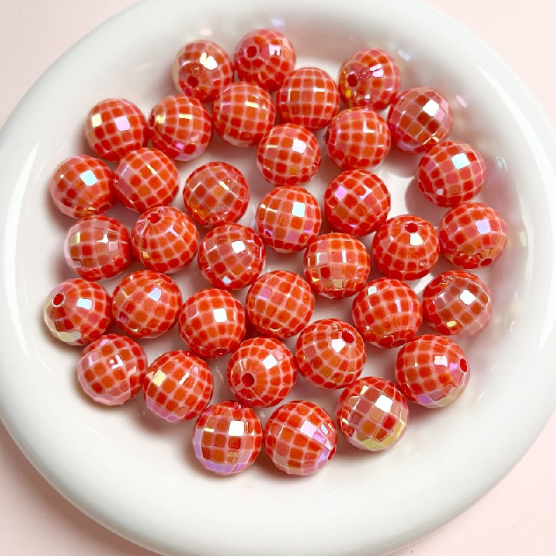 UV Finish Acrylic Plaid Round Beads 16mm Glossy Colorful 10pcs 16