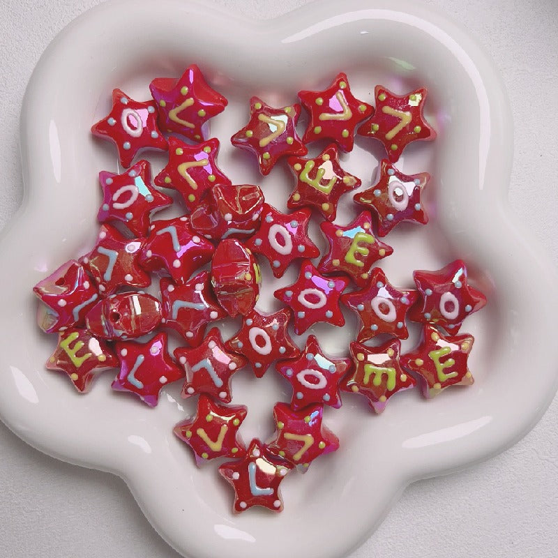 Hand-Painted Star Acrylic Beads 22mm Glossy Pastel 5pcs 8