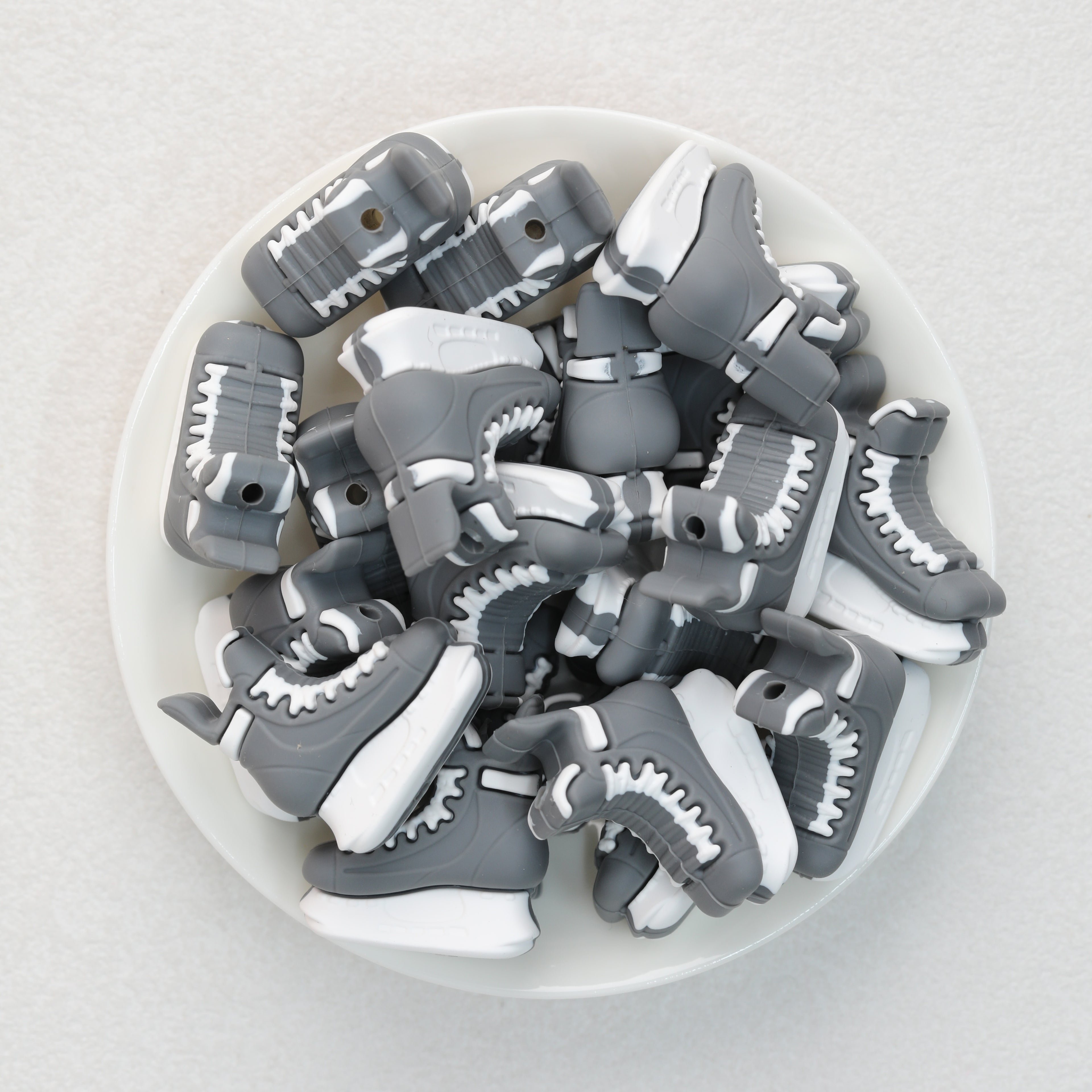  3D Grey Black Ice Skates Silicone Focal Beads 20Pcs 4