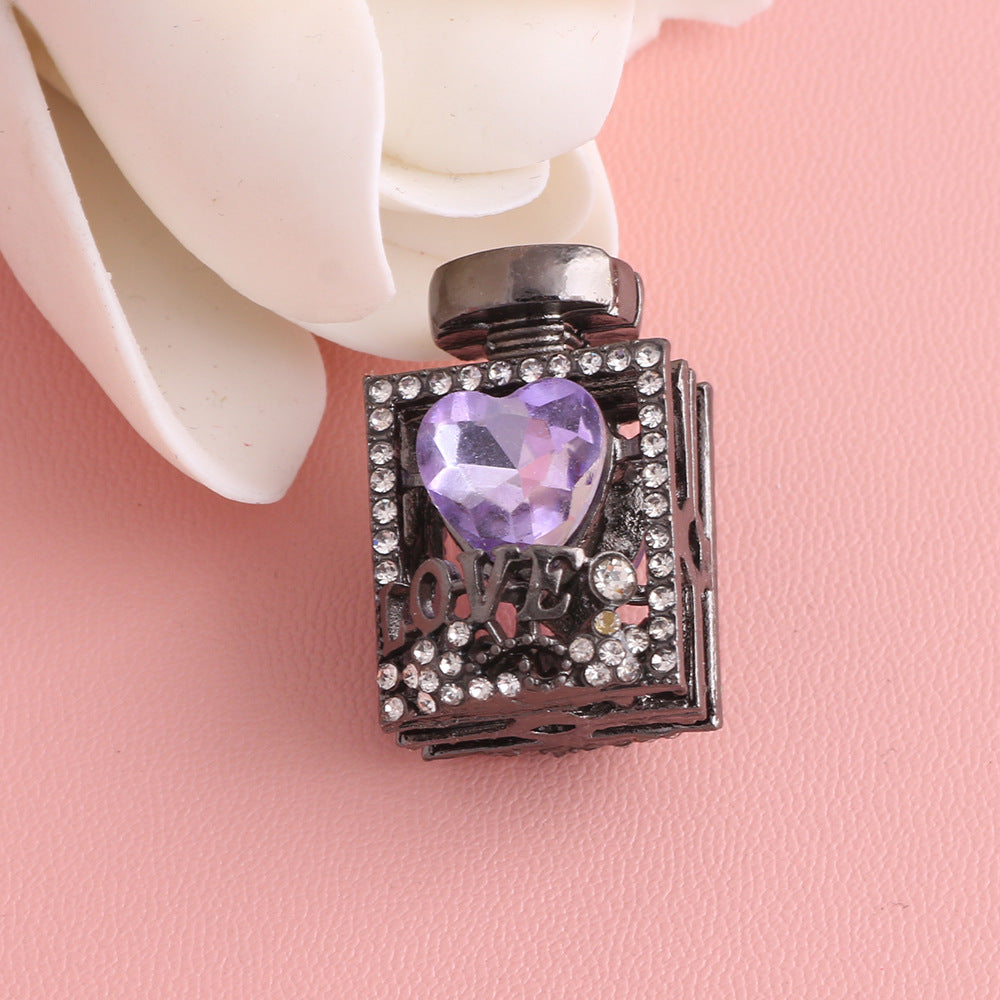 Fancy Alloy Perfume Bottle Charm Beads with Heart and Rhinestones 2pcs 29
