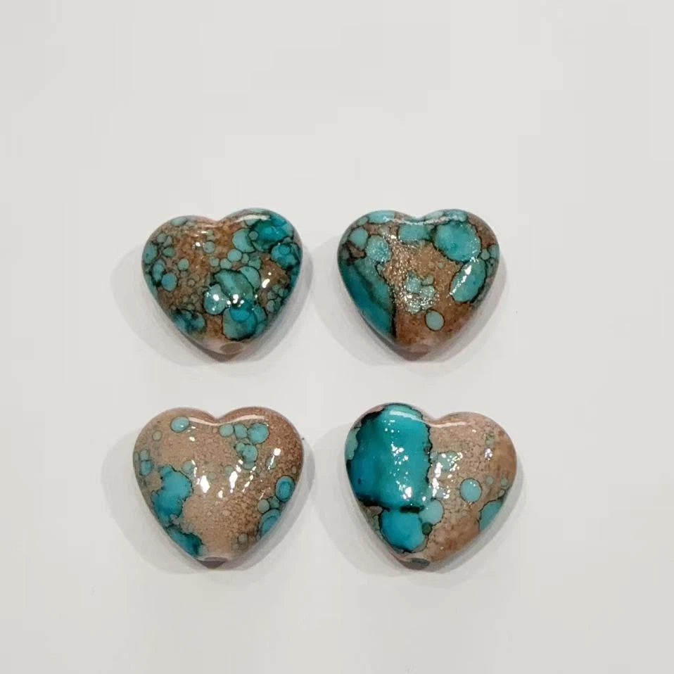 Blooming Ink Color Heart Acrylic Beads 15mm Colorful Mixed 100pcs 6
