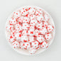 15mm Printed Leaf Pattern Silicone Round Beads 50pcs - Red Star