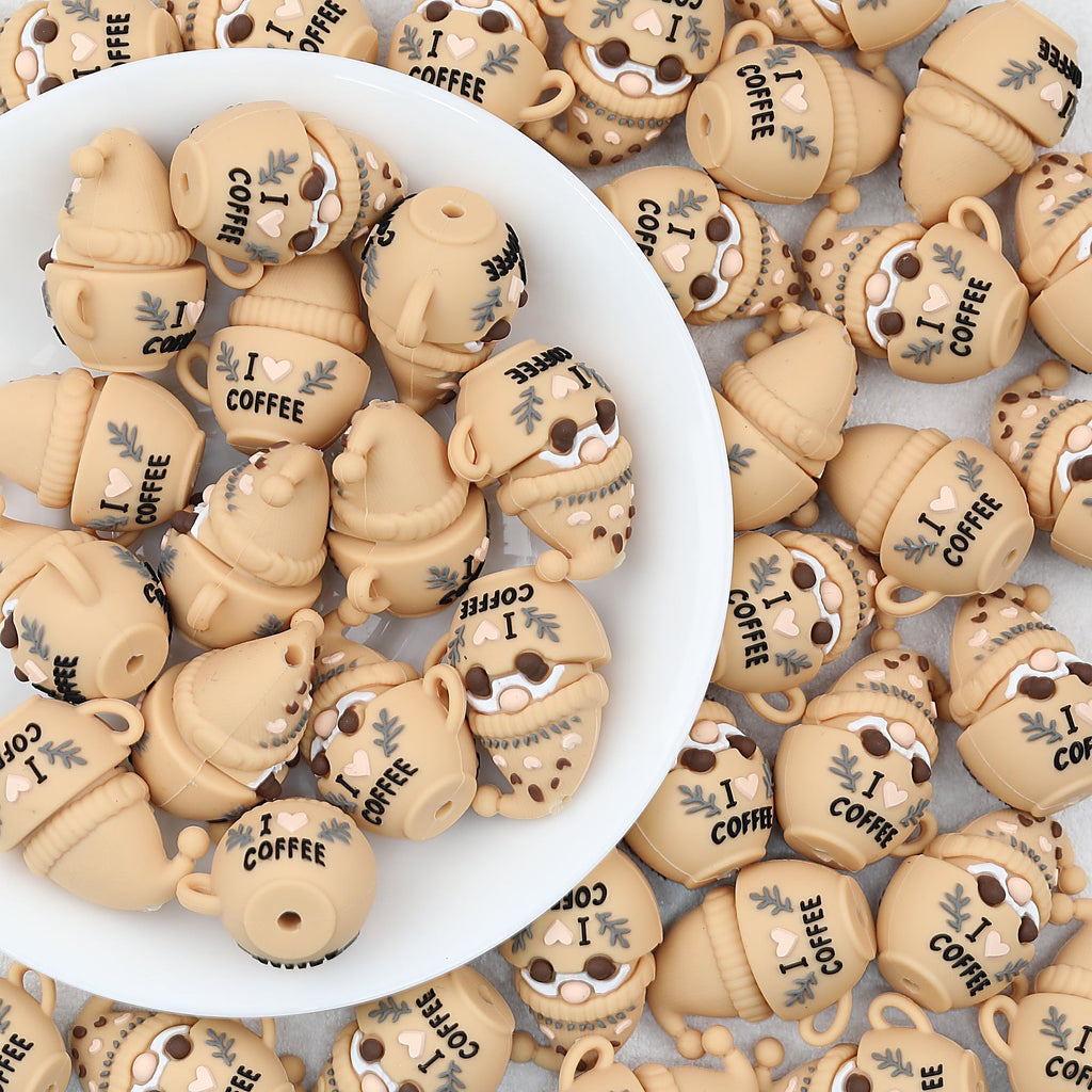 Coffee Lover 3D Beige Silicone Focal Beads Set 20 pcs