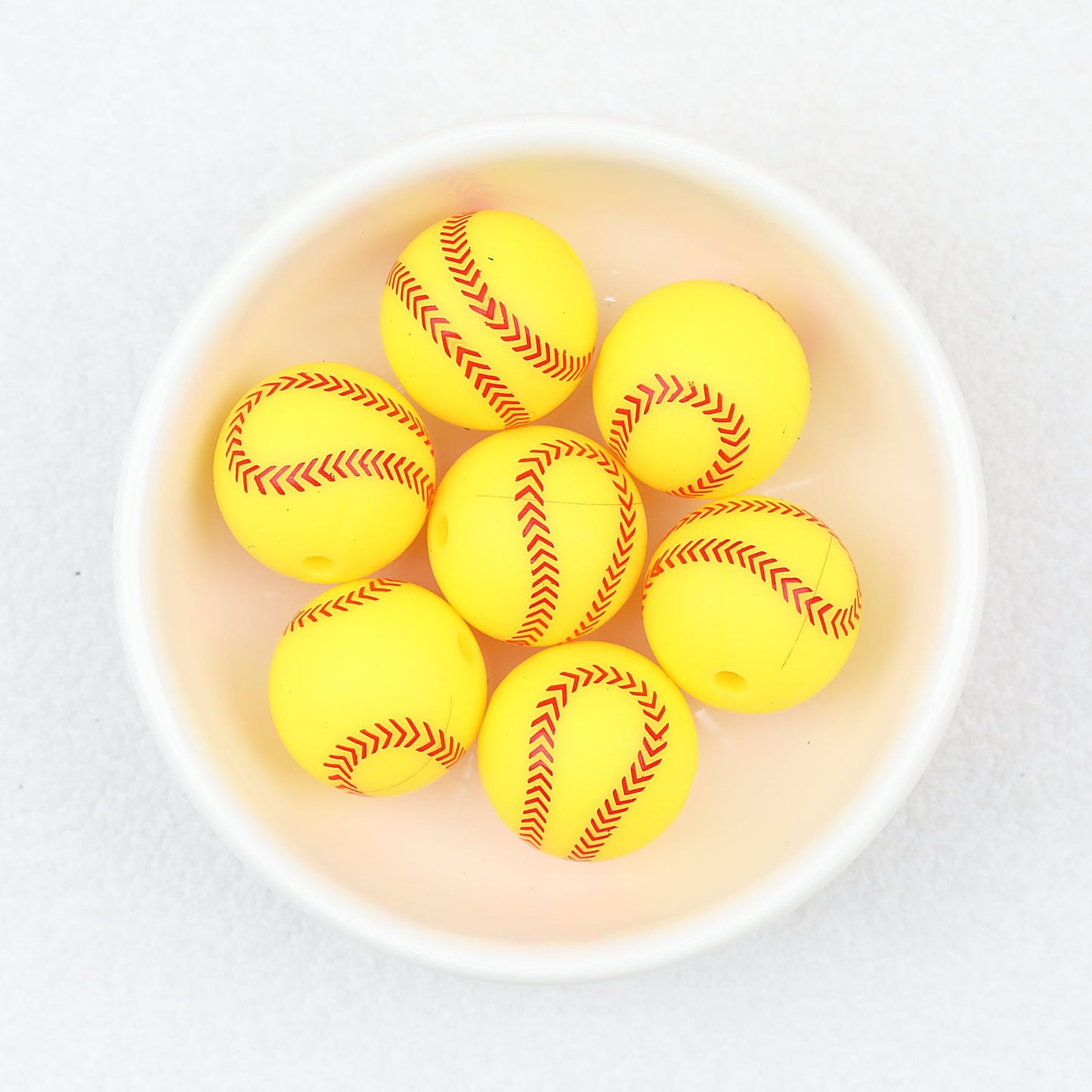 15mm Silicone Beads Sports Ball Printed Soccer Football Volleyball 10pcs - 15mm yellow baseball beads
