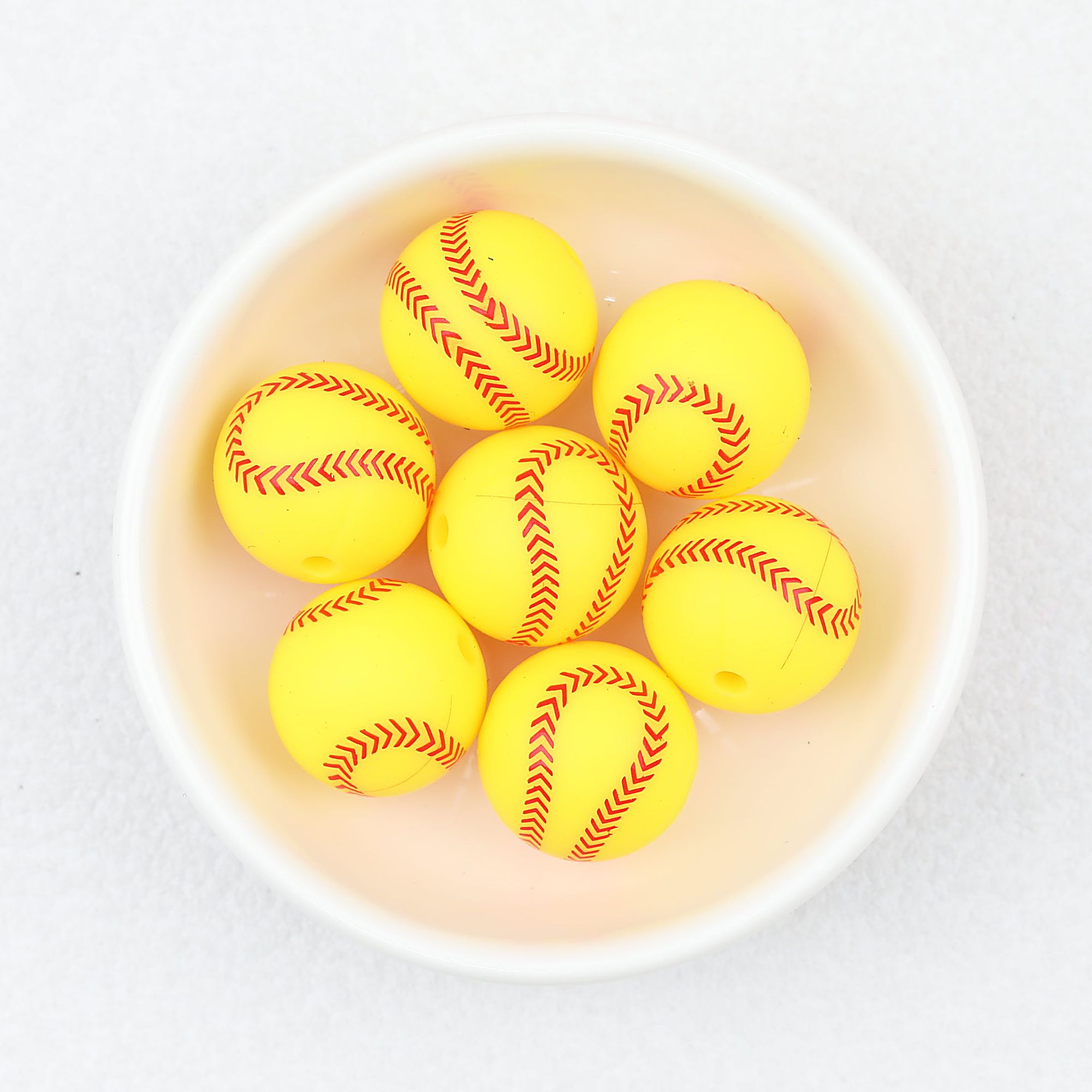 15mm Silicone Beads Sports Ball Printed Soccer Football Volleyball 10pcs - 15mm yellow baseball beads