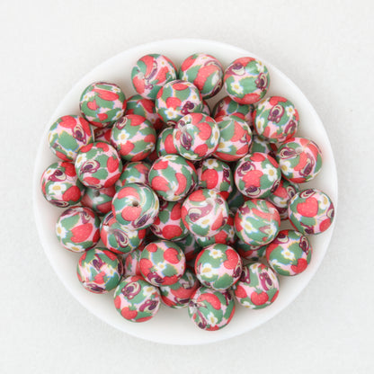 15mm Printed Floral Silicone Beads Multicolor Patterned 50pcs 6