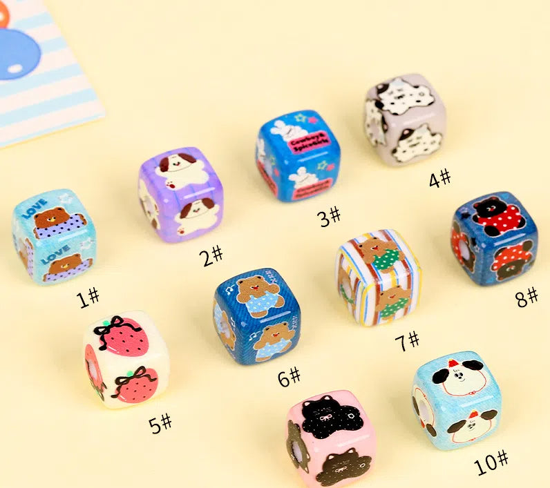 Cartoon Bear Square Acrylic Beads 14mm Colorful Characters 10pcs 4