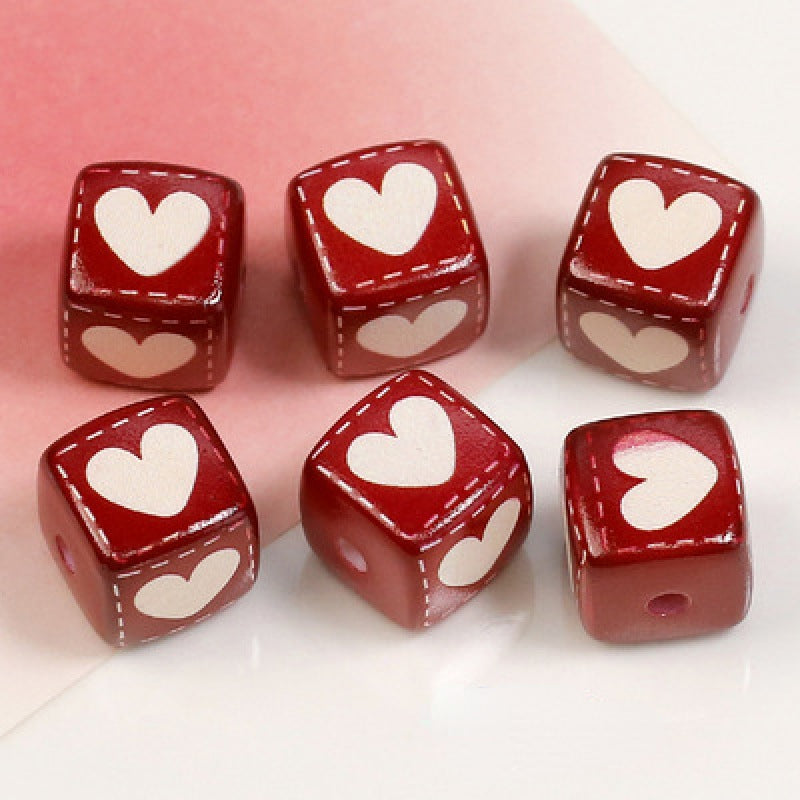 Heart Flower Square Acrylic Beads 14mm Colorful Pattern 10pcs 6
