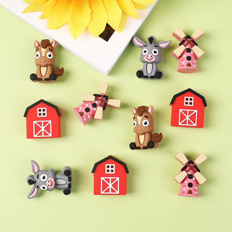 Silicone 3D Focal Beads Farm Animal Donkey Tuft of Hair 20pcs 4