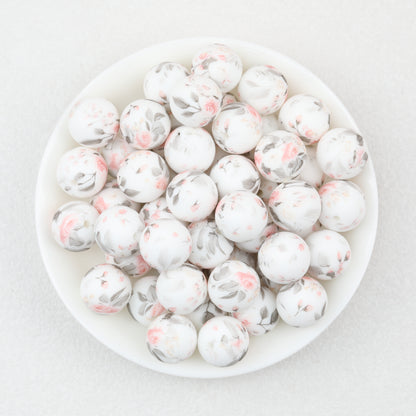 15mm Light Floral Print Round Silicone Beads 50 pcs 5