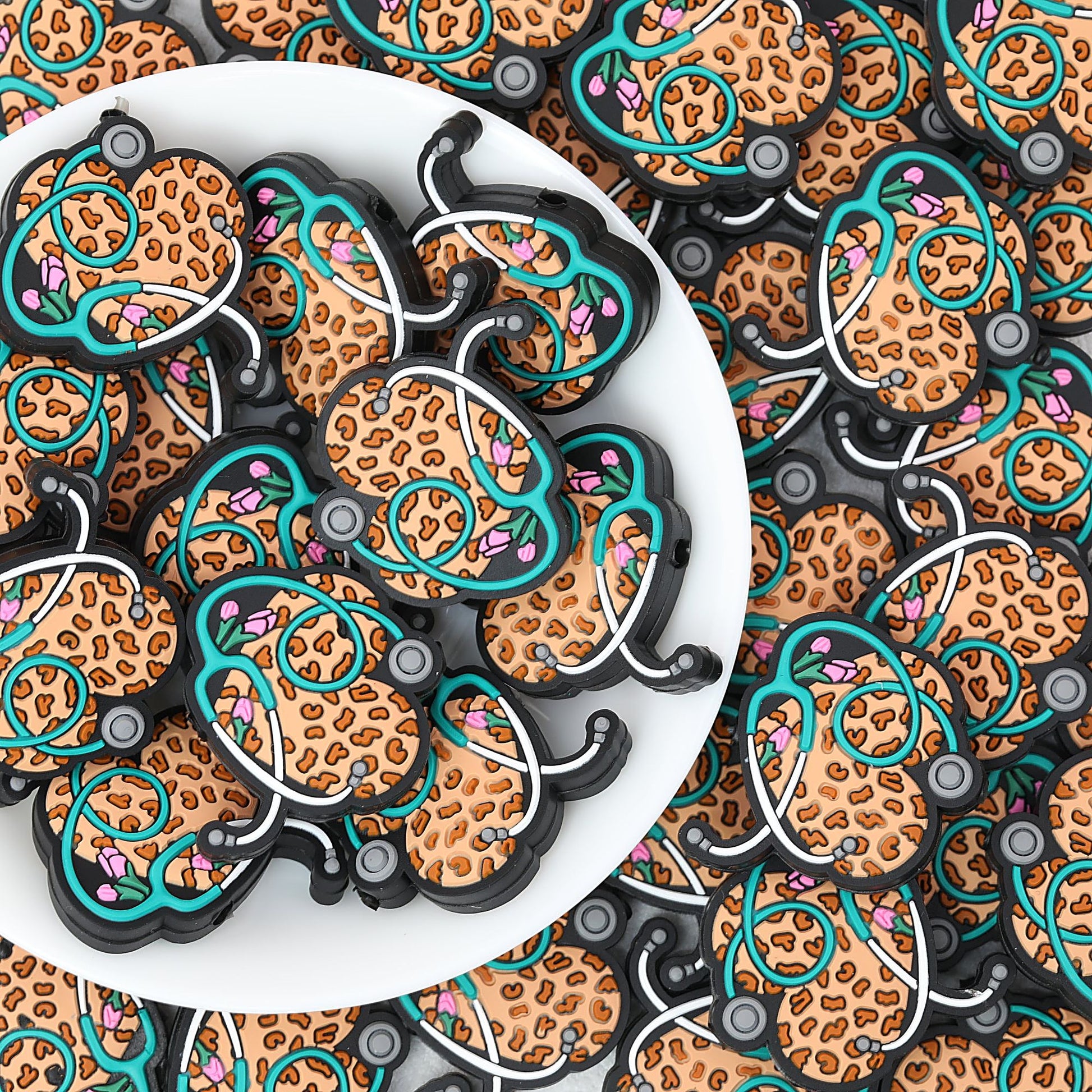 Leopard Print Stethoscope Silicone Focal Beads 20pcs